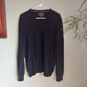 Black Brown 1826 Mens 100% Cashmere V-Neck Pullover Sweater Size L Black